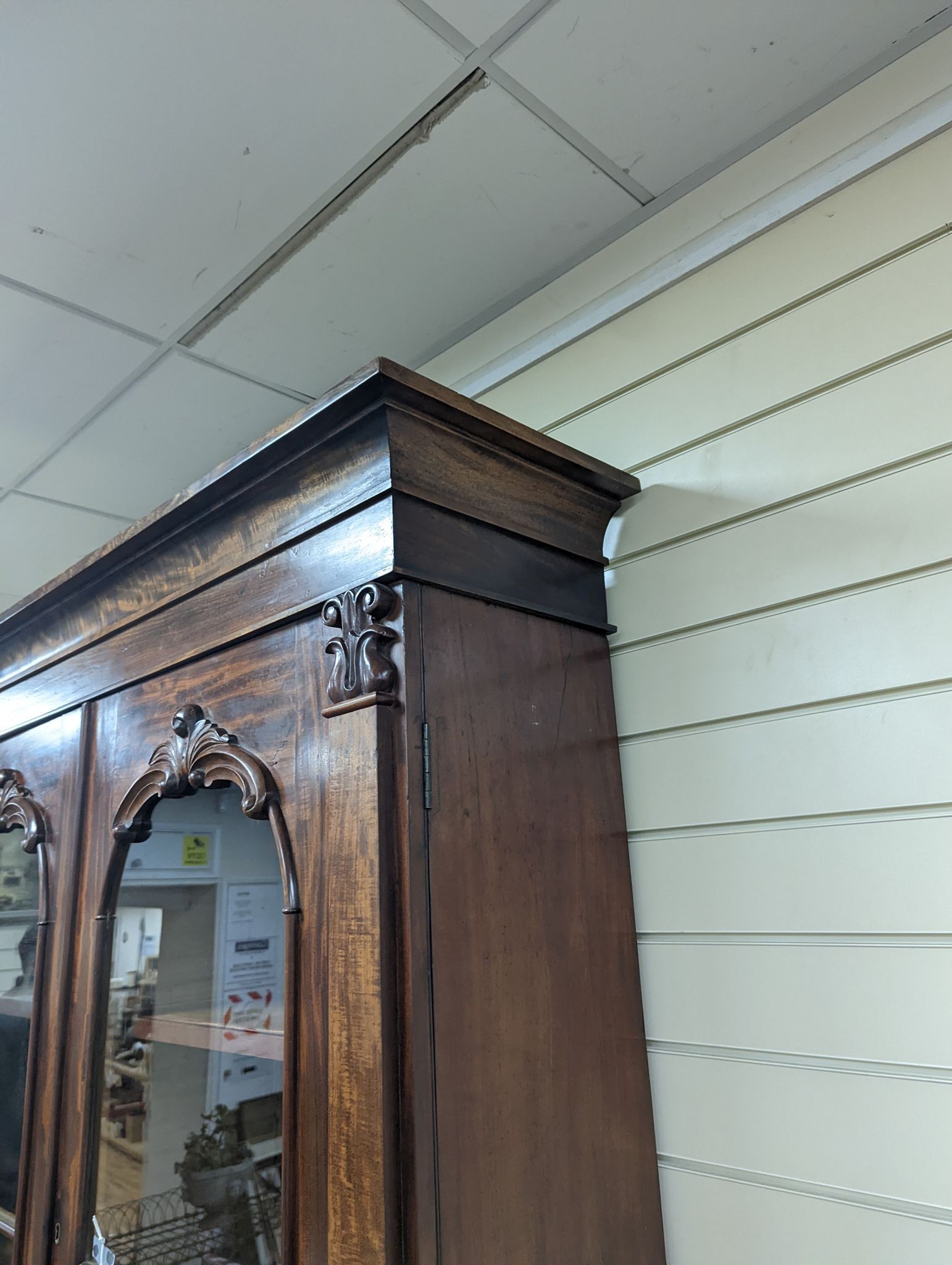 A mid Victorian mahogany bookcase, width 130cm, depth 54cm, height 230cm
